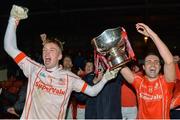 15 October 2016; Monaleen joint captains Donal O'Sullivan, left, and Graham O'Connell lift the cup after the Limerick County Senior Club Football Championship Final match between Monaleen and Dromcollogher-Broadford match at the Gaelic Grounds in Limerick. Photo by Piaras Ó Mídheach/Sportsfile