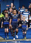 15 October 2016; Leinster mascot Mark Canniffe, left, from Ballsbridge, Dublin, and Harry Phelan, from Blackrock, Dublin, with Leinster captain Isa Nacewa ahead of the European Rugby Champions Cup Pool 4 Round 1 match between Leinster and Castres at the RDS Arena in Dublin. Photo by Brendan Moran/Sportsfile