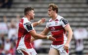 16 October 2016; Andrew Trimble of Ulster celebrates with team-mate Sean Reidy after scoring his side's first try during the European Rugby Champions Cup Pool 5 Round 1 match between Bordeaux-Begles and Ulster at Stade Chaban-Delmas in Bordeaux, France. Photo by Ramsey Cardy/Sportsfile