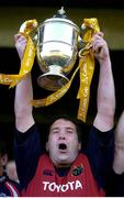 14 May 2005; Munster captain Anthony Foley lifts the Celtic Cup. Celtic Cup 2004-2005 Final, Munster v Llanelli Scarlets, Lansdowne Road, Dublin. Photo by Brendan Moran/Sportsfile