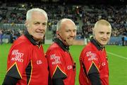 26 February 2011; Match officials, Sean Carroll, left, Marty Duffy and Barry Cassidy, with the 'Give Respect, Get Respect' markings on their jerseys. Allianz Football League, Division 1, Round 3, Dublin v Kerry, Croke Park, Dublin. Picture credit: Ray McManus / SPORTSFILE