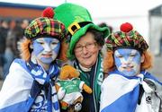 27 February 2011; Ireland supporter Agnes Henchie, from Frenchpark, Roscommon, with her grandsons Angus Ferguson, left, age 11 and Rosy Ferguson, age 9, from Aberdeen, Scotland, before the RBS Six Nations Rugby Championship match between Scotland and Ireland at Murrayfield in Edinburgh, Scotland. Photo by Brendan Moran/Sportsfile