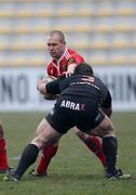 27 February 2011; Paul Warwick, Munster, is tackled by Fabio Staibano, Aironi. Celtic League, Aironi v Munster, Stadio Zaffanella, Italy. Picture credit: Roberto Bregani / SPORTSFILE