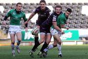 27 February 2011; Frank Murphy, Connacht, loses the ball under pressure from Dan Biggar, Ospreys. Celtic League, Ospreys v Connacht, Liberty Stadium, Swansea, Wales. Picture credit: Steve Pope / SPORTSFILE