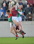 27 February 2011; Sean Armstrong, Galway, in action against Ger Cafferkey, left and Tom Cunniffe, Mayo. Allianz Football League, Division 1, Round 3, Galway v Mayo, Tuam Stadium, Tuam, Co. Galway. Picture credit: David Maher / SPORTSFILE