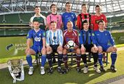 28 February 2011; At the launch of the 2011 Airtricity League are First Division players, back row, from left, Greg O'Halloran, Cork City, Paul Malone, Wexford Youths, Kevin Murray, Waterford United, Chris Deans, Longford Town, Kevin Dawson, Shelbourne, with, front, from left, Kevin McHugh, Finn Harps, James Whelan, Salthill Devon, Eric Browne, Mervue United, Scott Gaynor, Athlone Town, John Frost, Limerick FC. Airtricity League Launch Photocall, Aviva Stadium, Lansdowne Road, Dublin. Picture credit: David Maher / SPORTSFILE