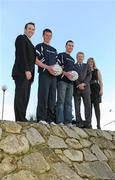 28 February 2011; At the 2011 Ulster Bank Sigerson Cup launch in UCD were UCD student GAA stars John Heslin, left, and Robert Kelly with Ray O'Brien, Chairman of Higher Education GAA Council, left, Paraic Duffy, Ard Stiúrthóir of the GAA, and Joanne Leonard, Ulster Bank. This year, the Ulster Bank Sigerson Cup celebrates its centenary year. The final of the Ulster Bank Sigerson Cup will take place on Saturday, 5th March. Ulster Bank Sigerson Cup Launch, University College Dublin, Belfield, Dublin. Picture credit: Stephen McCarthy / SPORTSFILE