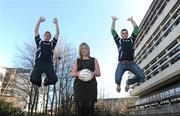 28 February 2011; At the 2011 Ulster Bank Sigerson Cup launch in UCD were UCD student GAA stars John Heslin, left, and Robert Kelly with Joanne Leonard, Ulser Bank. This year, the Ulster Bank Sigerson Cup celebrates its centenary year. The final of the Ulster Bank Sigerson Cup will take place on Saturday, 5th March. Ulster Bank Sigerson Cup Launch, University College Dublin, Belfield, Dublin. Picture credit: Stephen McCarthy / SPORTSFILE