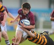 28 February 2011; Adam Dysart, Coleraine Academical Institution, is tackled by Matthew Madill, Royal Belfast Academical Institution. Northern Bank Schools' Cup Semi-Final, Royal Belfast Academical Institution v Coleraine Academical Institution, Ravenhill Park, Belfast, Co. Antrim. Picture credit: Oliver McVeigh / SPORTSFILE