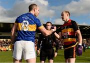 16 October 2016; Captains James Lavery of Maghery Seán MacDiarmada, left, and Gary McCooey of St Patrick’s, right, shake hands ahead of the Armagh County Senior Club Football Championship Final game between Maghery Seán MacDiarmada and St Patrick's at Athletic Grounds in Armagh. Photo by Seb Daly/Sportsfile