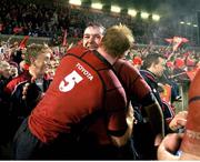 21 January 2006; Munster captain Anthony Foley celebrates with Paul O'Connell (5) after the game. Heineken Cup 2005-2006, Pool 1, Round 6, Munster v Sale Sharks, Thomond Park, Limerick. Picture credit: Brendan Moran / SPORTSFILE