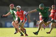16 October 2016; Darragh O'Connell of Cuala in action against Kevin Fitzgerald, left, and Chris Crummey of Lucan Sarsfields during the Dublin County Senior Club Hurling Championship Semi-Finals game between Cuala and Lucan Sarsfields at Parnell Park in Dublin. Photo by Cody Glenn/Sportsfile