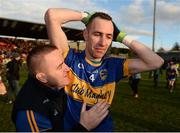16 October 2016; Gerard Campbell, right, of Maghery Seán MacDiarmada reacts as he his congratulated by chairman Sean Cushnahan, left, following their team's victory during the Armagh County Senior Club Football Championship Final game between Maghery Seán MacDiarmada and St Patrick's at Athletic Grounds in Armagh. Photo by Seb Daly/Sportsfile