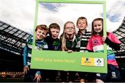 17 October 2016; Current Aviva Mini Rugby stars from left, Billy Canny, 8, Suttonians RFC, Eóin Kelly 9, Seapoint RC, Michelle Kearney, 11, Greystones RFC, Tom Kearney 9, Greystones RFC and Aiobheann Egan, 10, Suttonians RFC, pictured during the Aviva's Mini Rugby Season Launch at the Aviva Stadium in Dublin.  The four provincial Aviva Mini Rugby Festivals are taking place throughout October and every club that competes is in with a chance to play in the Aviva National Mini Rugby Festival in May 2017, which he held on the famous Aviva Stadium pitch.  Photo by Sam Barnes/Sportsfile