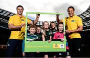 17 October 2016; Former Mini Rugby player and Aviva Ambassador, Robbie Henshaw and Irish International Sophie Spence with current Aviva Mini Rugby stars from left, Billy Canny, 8, Suttonians RFC, Eóin Kelly 9, Seapoint RC, Michelle Kearney, 11, Greystones RFC, Tom Kearney 9, Greystones RFC and Aiobheann Egan, 10, Suttonians RFC, pictured during the Aviva's Mini Rugby Season Launch at the Aviva Stadium in Dublin.  The four provincial Aviva Mini Rugby Festivals are taking place throughout October and every club that competes is in with a chance to play in the Aviva National Mini Rugby Festival in May 2017, which he held on the famous Aviva Stadium pitch.  Photo by Sam Barnes/Sportsfile