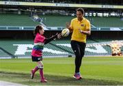 17 October 2016; Ireland International Sophie Spence with current Aviva Mini Rugby star with Aoibheann Egan, 10, Suttonians RFC pictured during the Aviva's Mini Rugby Season Launch at the Aviva Stadium in Dublin.  The four provincial Aviva Mini Rugby Festivals are taking place throughout October and every club that competes is in with a chance to play in the Aviva National Mini Rugby Festival in May 2017, which he held on the famous Aviva Stadium pitch.  Photo by Sam Barnes/Sportsfile