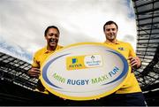 17 October 2016; Former Mini Rugby player and Aviva Ambassador, Robbie Henshaw and Ireland International Sophie Spence pictured during the Aviva's Mini Rugby Season Launch at the Aviva Stadium in Dublin.  The four provincial Aviva Mini Rugby Festivals are taking place throughout October and every club that competes is in with a chance to play in the Aviva National Mini Rugby Festival in May 2017, which he held on the famous Aviva Stadium pitch.  Photo by Sam Barnes/Sportsfile