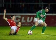 17 October 2016; Seán Maguire of Cork City in action against Lee Desmond of St Patrick's Athletic during the SSE Airtricity League Premier Division game between St Patrick's Athletic and Cork City at Richmond Park in Dublin. Photo by Seb Daly/Sportsfile
