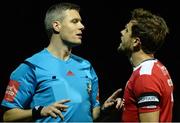 17 October 2016; Referee Ben Connolly talks to Cork City captain John Kavanagh during the SSE Airtricity League Premier Division game between St Patrick's Athletic and Cork City at Richmond Park in Dublin. Photo by Seb Daly/Sportsfile