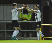 17 October 2016; Dane Massey, right, of Dundalk celebrates after scoring his side's first goal with teammate Andy Boyle during the SSE Airtricity League Premier Division game between Longford Town and Dundalk at City Calling Stadium, Longford. Photo by David Maher/Sportsfile