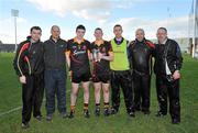 27 February 2011; Ardscoil Rís joint captains Declan Hannon, left, and Shane Dowling with members of their managment team, from left to right, Liam Cronin, Paul Murray, Niall Moran, Derek Larkin, and Jimmy Browne, after victory over Charleville CBS. Dr. Harty Cup Final, Ardscoil Ris v Charleville CBS, Gaelic Grounds, Limerick. Picture credit: Diarmuid Greene / SPORTSFILE