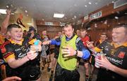 27 February 2011; The Ardscoil Rís team celebrate with manager and teacher Niall Moran in their dressing room after victory over Charleville CBS. Dr. Harty Cup Final, Ardscoil Ris v Charleville CBS, Gaelic Grounds, Limerick. Picture credit: Diarmuid Greene / SPORTSFILE