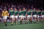 27 July 1986; Members of the Meath team during the pre-match parade, led by goalkeeper Michael McQuillan. Leinster Senior Football Final, Meath v Dublin, Croke Park, Dublin. Picture credit; Ray McManus / SPORTSFILE