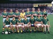 26 July 1987; The Meath team portrait, back row, from left to right, Colm O'Rourke, Mick Lyons, P.J. Gillic, Mickey McQuillan, Gerry McEntee, Martin O'Connell, Brian Stafford, David Beggy, front row, from left to right, Mattie McCabe, Terry Ferguson, Bernard Flynn, Robbie O'Malley, Liam Hayes, Liam Harnan and Kevin Foley ahead of the Leinster Senior Football Championship Final match between Meath and Dublin at Croke Park in Dublin. Photo by Ray McManus/Sportsfile