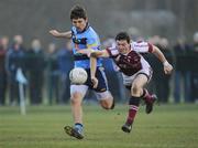 3 March 2011; Ciaran Lyng, UCD, in action against Ciaran McDonald, NUIG. Ulster Bank Sigerson Cup Football Quarter-Final, UCD v NUIG, Castle Pitch, UCD, Belfield, Dublin. Picture credit: Matt Browne / SPORTSFILE