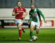 17 October 2016; Stephen Dooley of Cork City in action against Sean Hoare of St Patrick's Athletic during the SSE Airtricity League Premier Division game between St Patrick's Athletic and Cork City at Richmond Park in Dublin. Photo by Seb Daly/Sportsfile