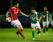 17 October 2016; Seán Maguire of Cork City in action against Darren Dennehy of St Patrick's Athletic during the SSE Airtricity League Premier Division game between St Patrick's Athletic and Cork City at Richmond Park in Dublin. Photo by Seb Daly/Sportsfile