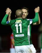 17 October 2016; Alan Bennett, right, of Cork City celebrates with teammate Stephen Dooley, left, after scoring his side's opening goal during the SSE Airtricity League Premier Division game between St Patrick's Athletic and Cork City at Richmond Park in Dublin. Photo by Seb Daly/Sportsfile