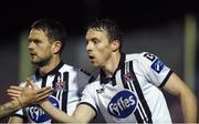 17 October 2016; David McMillan, right of Dundalk celebrates after scoring his side's second goal with teammate Dane Massey during the SSE Airtricity League Premier Division game between Longford Town and Dundalk at City Calling Stadium, Longford. Photo by David Maher/Sportsfile