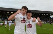 6 July 2016; Kildare's Brian McLoughlin, left, and James Burke celebrate after the Electric Ireland Leinster GAA Football Minor Championship Semi-Final match between Meath and Kildare at Páirc Tailteann in Navan, Co Meath. Photo by Piaras Ó Mídheach/Sportsfile