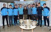 18 October 2016; AIG Insurance, proud sponsor of Dublin GAA, held a reception at its offices today to mark the Dublin football team’s All-Ireland success. Pictured are, from left, Dublin players James McCarthy, David Byrne, Bernard Brogan, Michael Fitzsimons, with members of the AIG Gen WHY Team Aisling Fox and David Neil, Cian O'Sullivan, Paul Flynn and Colm Basquell, with the Sam Maguire cup. For more information about AIG Insurance’s products and services go to www.aig.ie or call 1890 50 27 27. AIG Offices in North Wall Quay, Dublin. Photo by Cody Glenn/Sportsfile