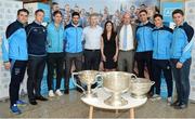 18 October 2016; AIG Insurance, proud sponsor of Dublin GAA, held a reception at its offices today to mark the Dublin football team’s All-Ireland success. Pictured are, from left Dublin players Bernard Brogan, Paul Flynn, Michael Fitzsimons, Cian O'Sullivan, with AIG representatives Aidan Connaughton, Hillary Browne and AIG General Manager Declan O'Rourke, James McCarthy, Colm Basquell, and David Byrne, with the Sam Maguire cup. For more information about AIG Insurance’s products and services go to www.aig.ie or call 1890 50 27 27. AIG Offices in North Wall Quay, Dublin. Photo by Cody Glenn/Sportsfile