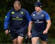 18 October 2016; Sean Cronin, right, and Mike Ross of Leinster arrive ahead of squad training at UCD in Belfield, Dublin. Photo by Seb Daly/Sportsfile