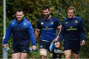 18 October 2016; Cian Healy, left, Mick Kearney, centre, and Jamie Heaslip of Leinster arrive ahead of squad training at UCD in Belfield, Dublin. Photo by Seb Daly/Sportsfile