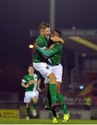 19 October 2016; Aaron Drinan, left, of Cork City celebrates with teammate Chiedozie Ogbene, right, after scoring his sides first goal during the UEFA Youth League match between Cork City and HJK Helsinki at Turner's Cross in Cork. Photo by Eóin Noonan/Sportsfile