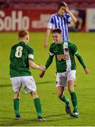 19 October 2016; Cian Coleman, right, of Cork City celebrates with teammate Alec Byrne after the UEFA Youth League match between Cork City and HJK Helsinki at Turner's Cross in Cork. Photo by Eóin Noonan/Sportsfile