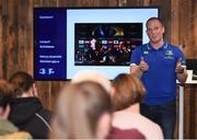 19 October 2016; Marcus O'Buachalla, Leinster Rugby Media and Communication Manager, speaks at a Leinster PRO Seminar at The Bank of Ireland in Montrose, Dublin. Photo by Cody Glenn/Sportsfile