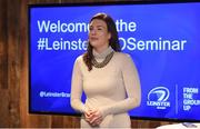19 October 2016; Elma Beirne, Leinster Rugby Marketing Executive, welcomes attendees to a Leinster PRO Seminar at The Bank of Ireland in Montrose, Dublin. Photo by Cody Glenn/Sportsfile