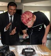 4 March 2011; Ireland's Kevin O'Brien blows out the candles on his cake as he celebrated his 27th birthday. 2011 ICC Cricket World Cup, hosted by India, Sri Lanka and Bangladesh, Bangalore, India. Picture credit: Barry Chambers / Cricket Ireland / SPORTSFILE