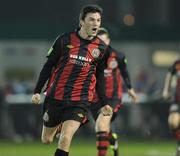 4 March 2011; Killian Brennan, Bohemians, celebrates after scoring the second goal against Bray Wanderers. Airtricity League Premier Division, Bray Wanderers v Bohemians, Carlisle Grounds, Bray, Co. Wicklow. Picture credit: Matt Browne / SPORTSFILE