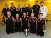 5 March 2011; The Palmerstown Wildcats team, back row, from left, Brennie Collis, William Maloney, Michael Duff, Christopher Lyons, David Carrig, Derek Dartnell and Conor Meany, member of the Men's Superleague National Cup Champions, UCD Marian, with, front row, from left, Greg Hutchings, Jospeh Ennis, Michael Mahon, Pat Monaghon and Stephen Murphy with the Men's Superleague National Cup. Special Olympics Ireland National Basketball Cup, Loughlinstown Leisure Centre, Dun Laoghaire, Co. Dublin. Picture credit: Stephen McCarthy / SPORTSFILE