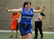 5 March 2011; Louise Coleman, Waterford, celebrates her side's victory over Killester in the Women's Plate Final. Special Olympics Ireland National Basketball Cup, Loughlinstown Leisure Centre, Dun Laoghaire, Co. Dublin. Picture credit: Stephen McCarthy / SPORTSFILE