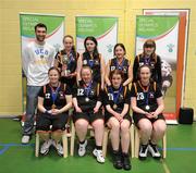 5 March 2011; The Palmerstown Wildcats team, back row, from left, Conor Meany, member of the Men's Superleague National Cup Champions, UCD Marian, Sarah Byrne, Fiona O'Beirne, Michelle Stynes, Caoimhe Mahady, with, front row, from left, Kirstyn Fennell, Joan Maguire, Bernadette Corcoran and Louise King after winning the Women's Cup Final. Special Olympics Ireland National Basketball Cup, Loughlinstown Leisure Centre, Dun Laoghaire, Co. Dublin. Picture credit: Stephen McCarthy / SPORTSFILE