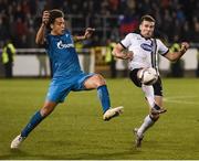 20 October 2016;  Patrick McEleney of Dundalk in action against  Axel Witsel of Zenit St Petersburg during the UEFA Europa League Group D match between Dundalk and Zenit St Petersburg at Tallaght Stadium in Tallaght, Co. Dublin.  Photo by David Maher/Sportsfile