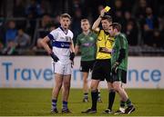 20 October 2016; Referee Barry Tiernan shows the yellow card to Brendan Gallagher of Lucan Sarsfields, right, and Craig Wilson of St Vincents during the Dublin County Senior Club Football Championship Quarter-Final match between St Vincent's and Lucan Sarsfields at Parnell Park in Dublin. Photo by Sam Barnes/Sportsfile