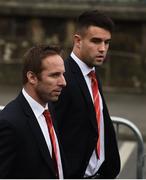21 October 2016; Munster players Tomas O'Leary and Conor Murray, right, arrive for the funeral of Munster Rugby head coach Anthony Foley at the St. Flannan’s Church, Killaloe, Co Clare. The Shannon club man, with whom he won 5 All Ireland League titles, played 202 times for Munster and was capped for Ireland 62 times, died suddenly in Paris on November 16, 2016 at the age of 42. Photo by Stephen McCarthy/Sportsfile